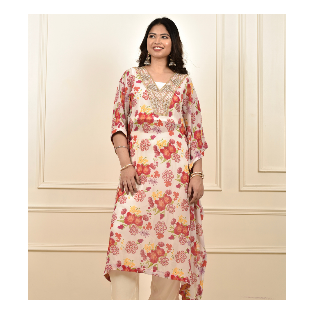 Suhana White Kaftan Set